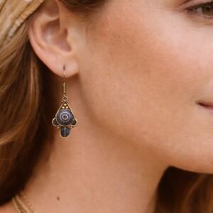 NEW Tibetan Handmade Dangle Earrings Lapis Gemstone #0708